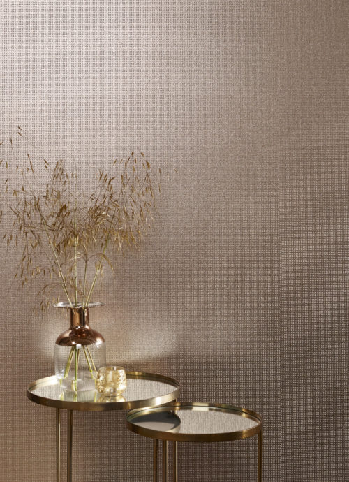 A beautiful use of mica wallcoverings in this pink mica with rosé gold embossed foil.