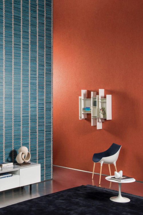 Contrasting blue and orange wallcovering from the Kaleidoscope range.