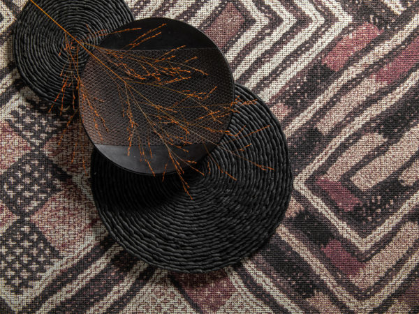 This image from Omexco's wallcovering collection Tribu shows a reinterpretation of the bold Shoowa pattern from the heart of Africa.