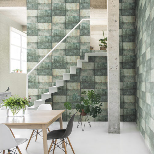 The greatest care and attention are essential in the production of glass beads wallcovering. Glamourize your walls with pearls like in this interior. Imagine discovering a haven of peace in the midst of he wild energy of the city. The Omexco Loft collection was inspired by wall patinas weathered by the depths of history.